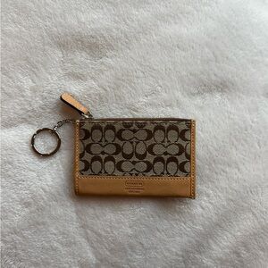 Coach Signature Brown and Tan Keychain Wallet